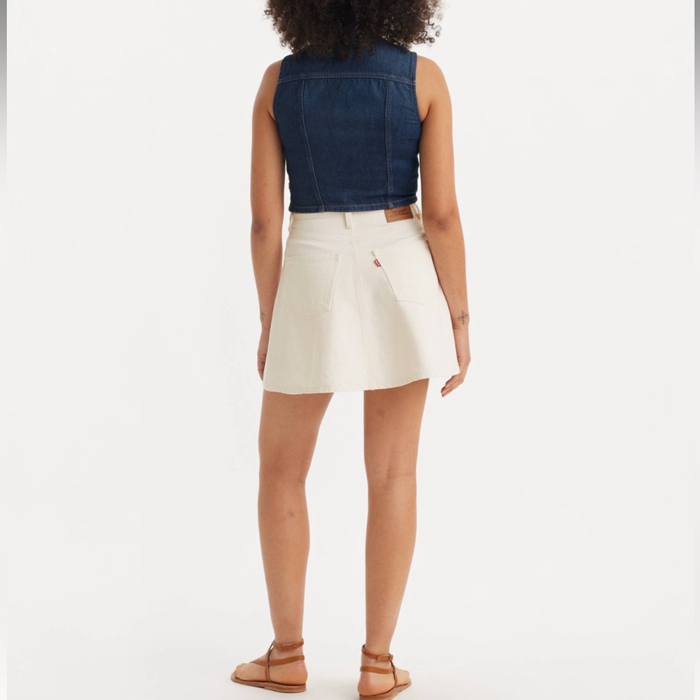 NWT Levi's Premium High-Rise High Waist A-Line Flounce Mini Denim Skirt White 25 - Picture 6 of 15